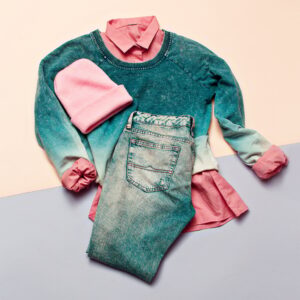 Fashion woman accessories set. Vanilla Lady. jeans, Sweater Bean
